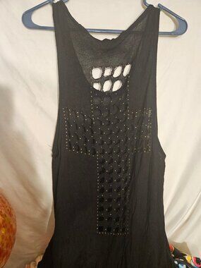 Black Sleeveless Top with Cutout Cross Design